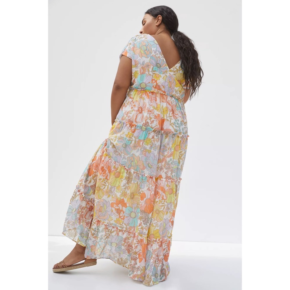 Anthropologie Floral Maxi Dress in Peach, Yellow & Light Blue - Picture 9 of 9